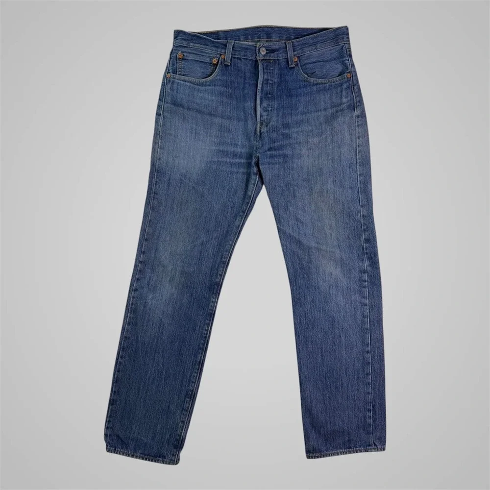 Levis 501 Original Fit Mens Blue Denim Straight Leg Button Fly Jeans 34x31‎